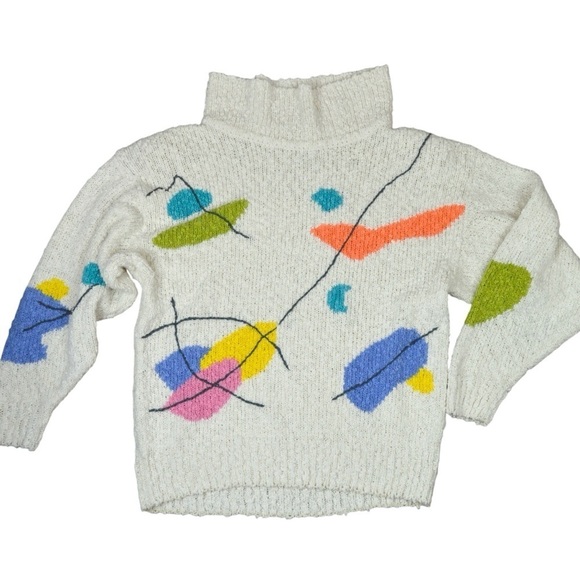 Vintage 80’s CHAUS Popcorn Knit Abstract Art to Wear‎ Pullover Sweater, Medium